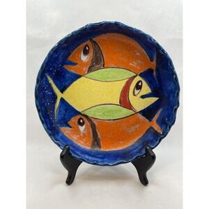 Italian 8" Hand Painted Ceramic Pottery Dinnerware Pasta Platter Bowl Signed